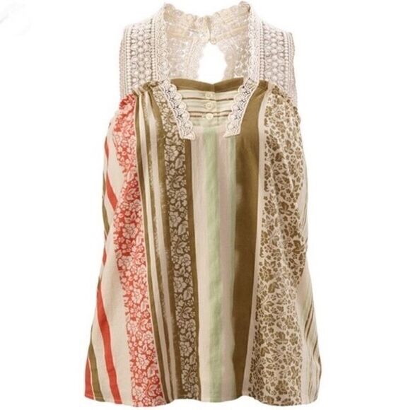 CAbi Whisper Multi-Color Striped Boho Lace Tank - Picture 1 of 8